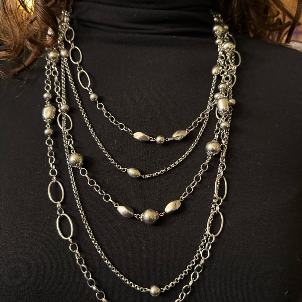 Vintage 80’s Costume Chunky Silver Multi-Layer Necklace